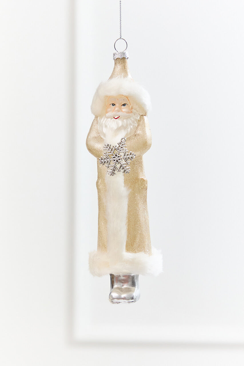 8" Faux Fur Glass Santa Ornament