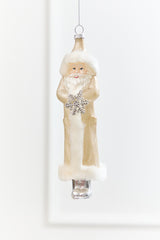 8" Faux Fur Glass Santa Ornament