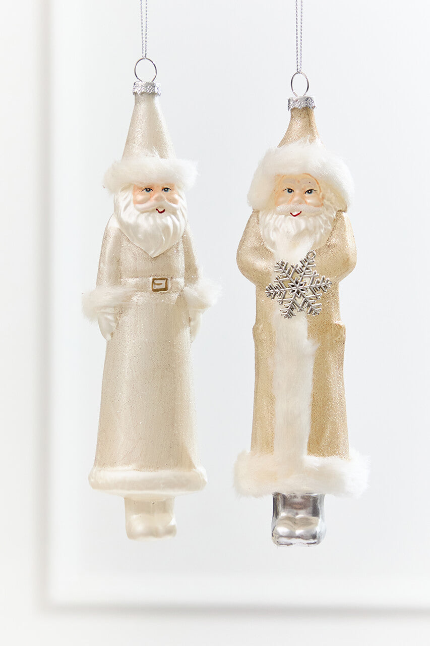 8" Faux Fur Glass Santa Ornament