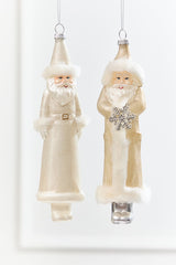 8" Faux Fur Glass Santa Ornament