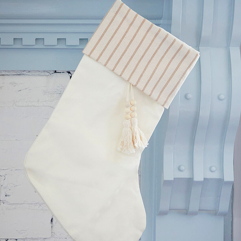Beige Stocking with Stripe & Tassel