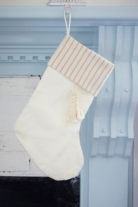 Beige Stocking with Stripe & Tassel
