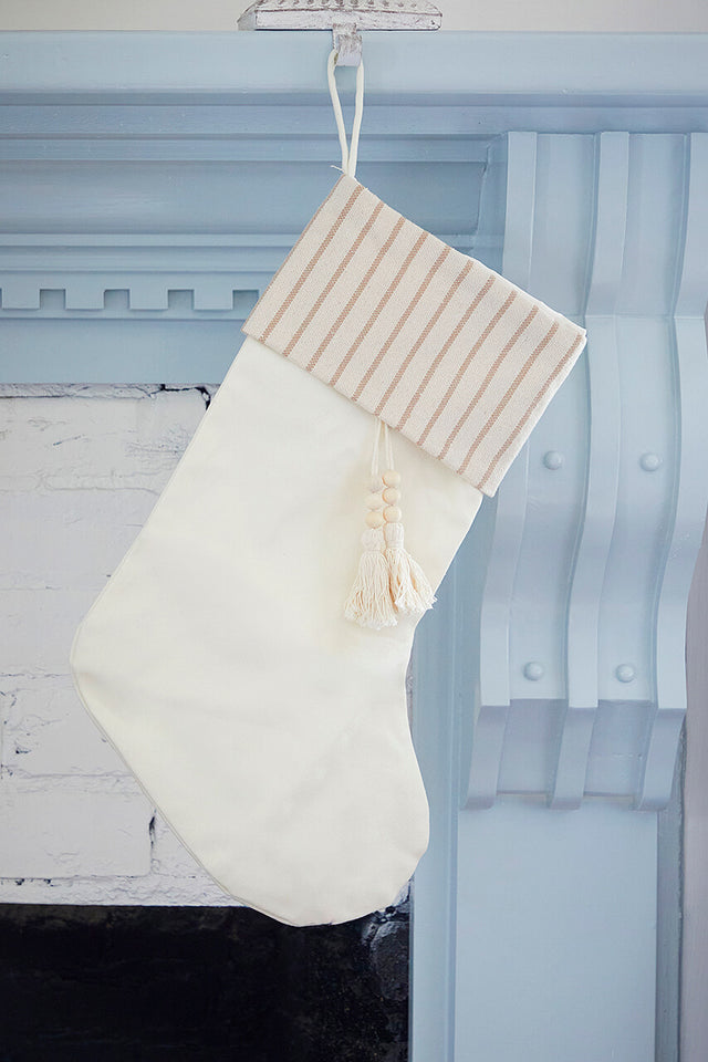 Beige Stocking with Stripe & Tassel