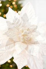 29" x 13" Cream Glitter & Bead Poinsettia Stem