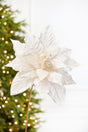 29" x 13" Cream Glitter & Bead Poinsettia Stem