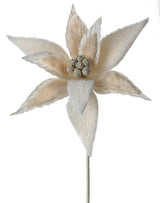Ivory Woolly Fur Poinsettia Stem 24 Inch Christmas Flower Decor