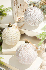 4 Inch Leafy Ball Glass Ornament