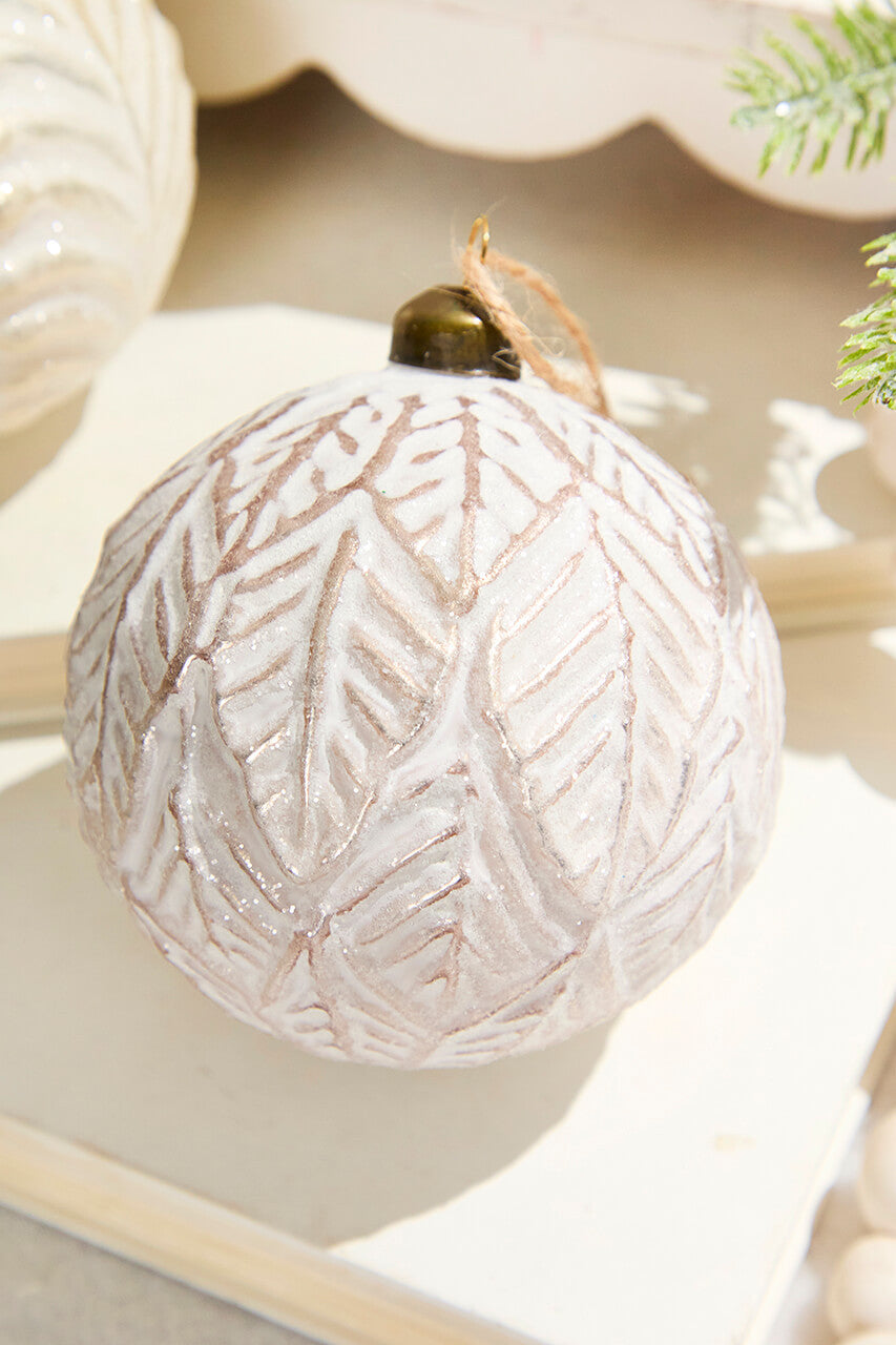 4 Inch Leafy Ball Glass Ornament