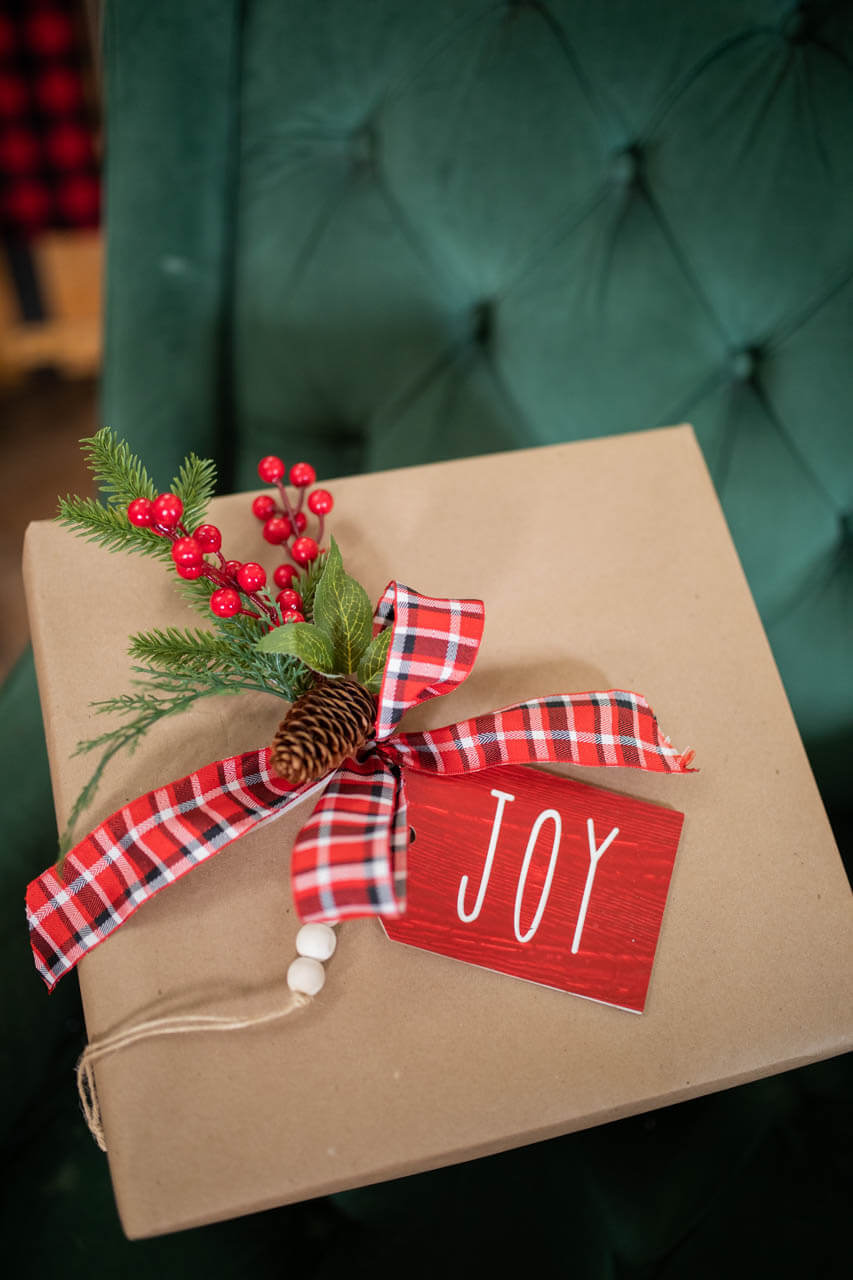 9” MDF “Joy” Tag with Bow Ornament