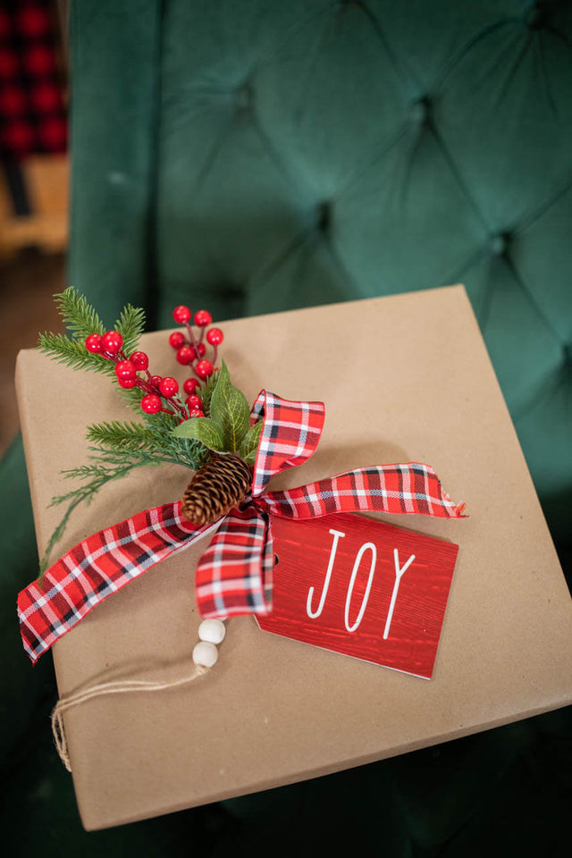 9” MDF “Joy” Tag with Bow Ornament