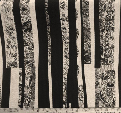Crepe Caterina 1D524 Polyester Fabric - Black/Ivory, 58/60" Width