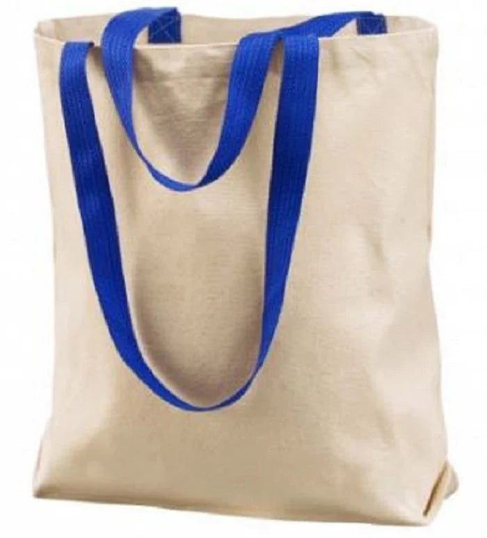 Canvas Tote Bag - 100% Cotton Canvas, Royal Blue Handle, 15" X 14" X 3" (1 Bag)