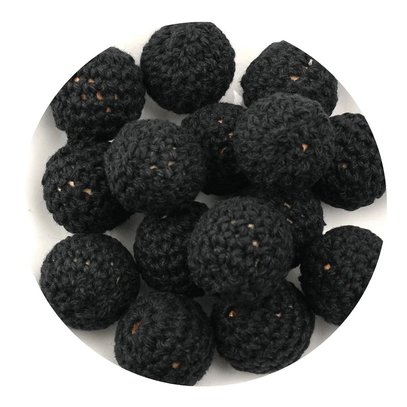 Crochet Wood Bead - Black (5 Beads - 16mm)