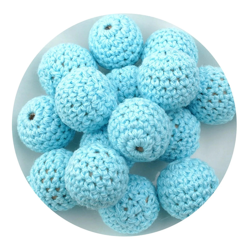 Crochet Wood Bead - Light Blue (5 Beads - 16mm)