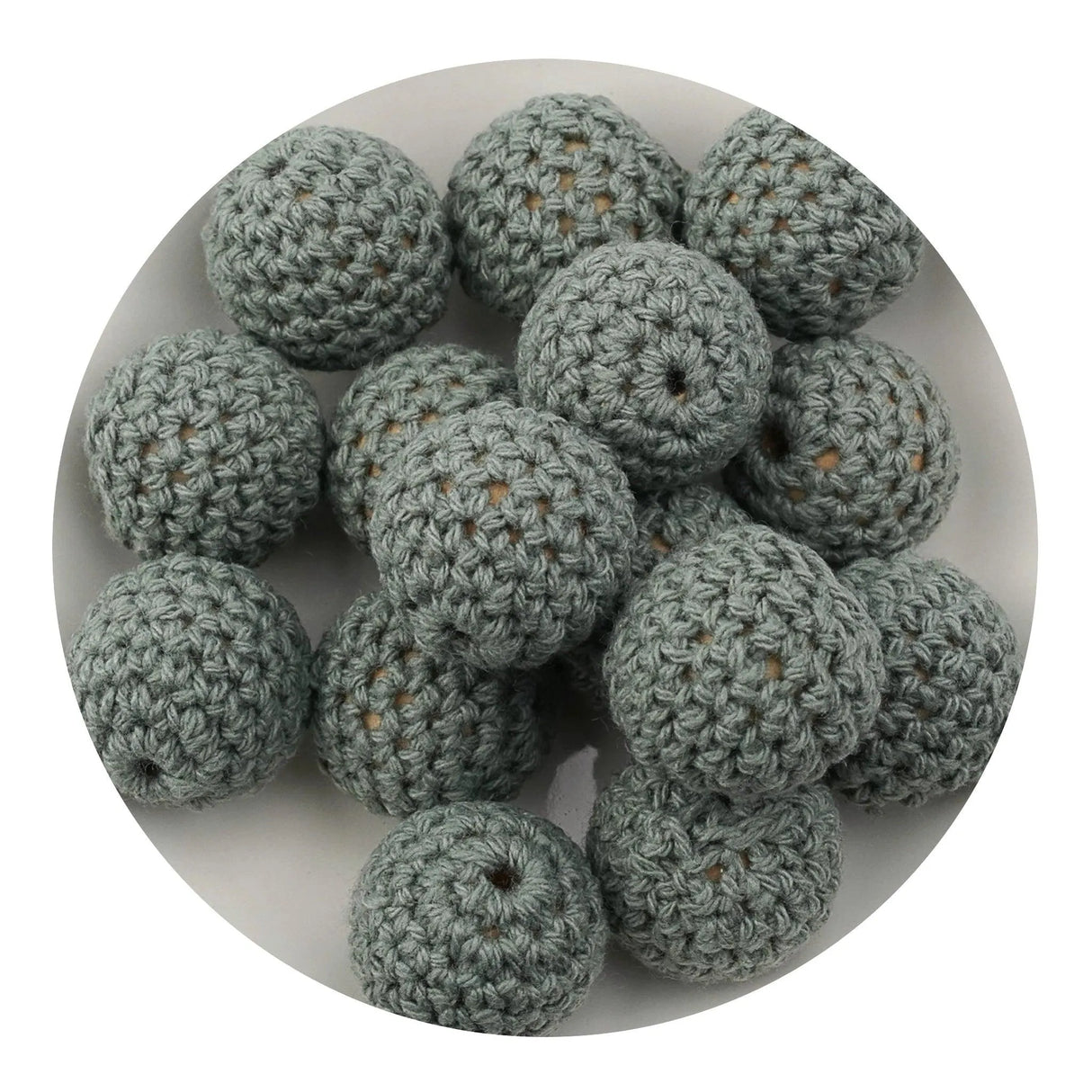 Crochet Wood Bead - Sage Green (5 Beads - 16mm)