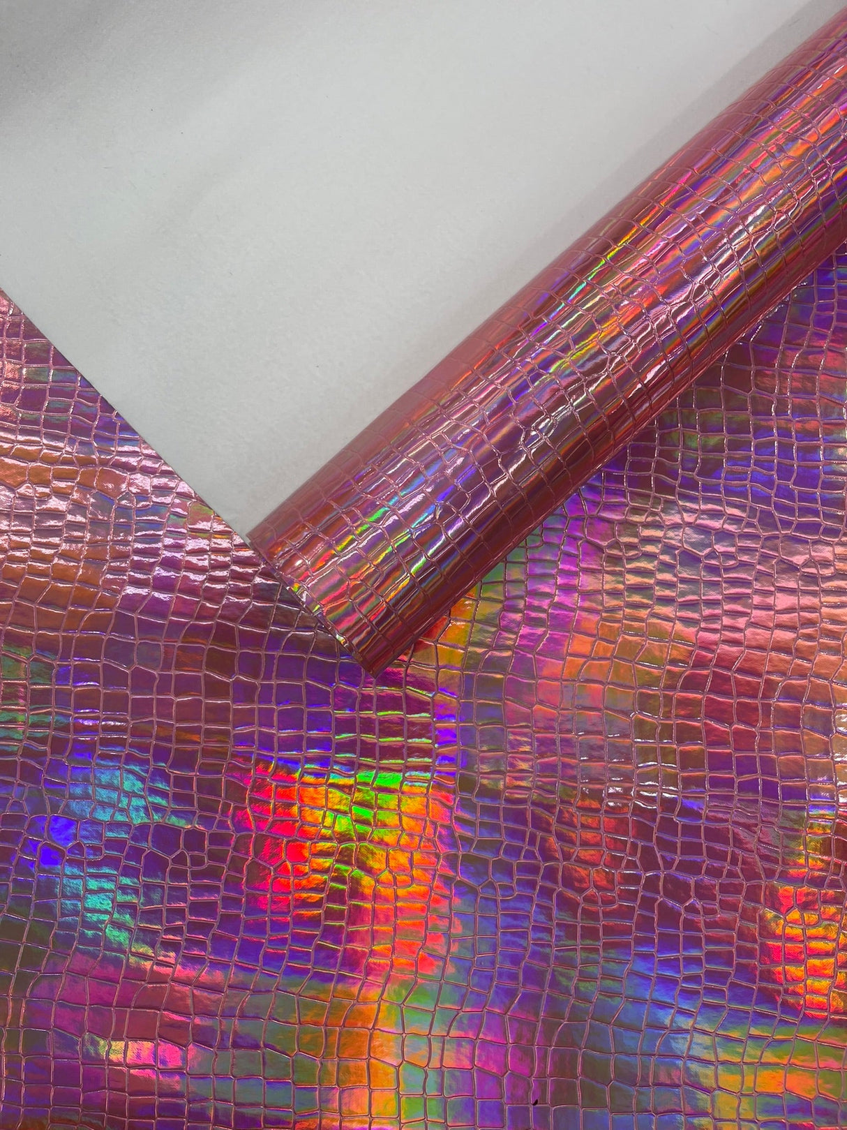 Crocodile Embossed PVC Holographic Vinyl Fabric - Gold, Pink, Red, Silver, Steel Lead, Turquoise, Crocodile Embossed, 54" Width (1 Yard)