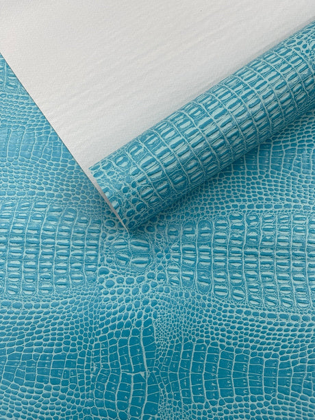 Crocodile Marine Vinyl Faux Leather Fabric - Two Tone Skin Texture, 54" Width (1 Yard)