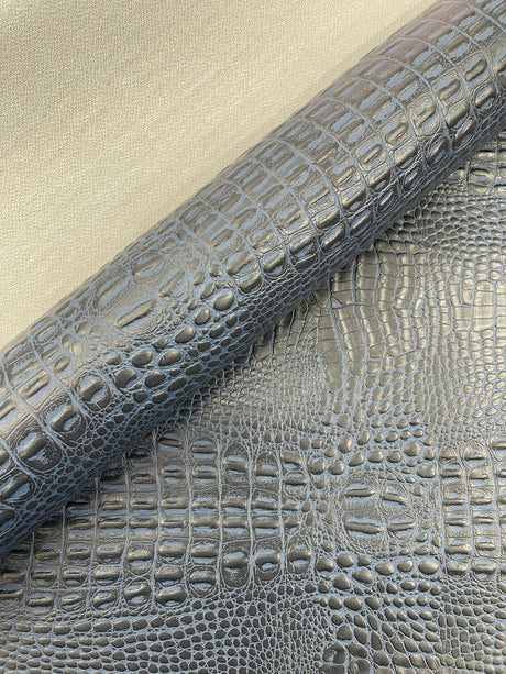 Crocodile Marine Vinyl Faux Leather Fabric - Two Tone Skin Texture, 54" Width (1 Yard)