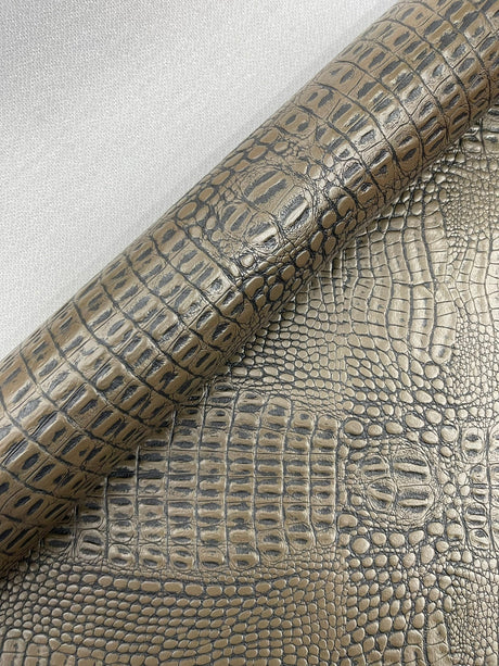 Crocodile Marine Vinyl Faux Leather Fabric - Two Tone Skin Texture, 54" Width (1 Yard)