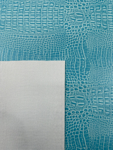 Crocodile Marine Vinyl Faux Leather Fabric - Two Tone Skin Texture, 54" Width (1 Yard)