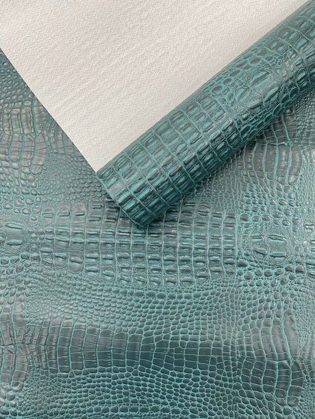 Crocodile Marine Vinyl Faux Leather Fabric - Two Tone Skin Texture, 54" Width (1 Yard)