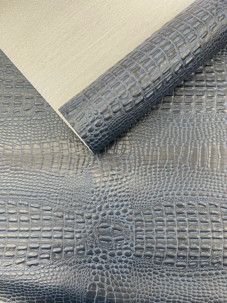 Crocodile Marine Vinyl Faux Leather Fabric - Two Tone Skin Texture, 54" Width (1 Yard)