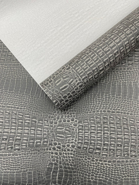 Crocodile Marine Vinyl Faux Leather Fabric - Two Tone Skin Texture, 54" Width (1 Yard)