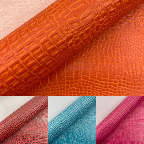 Crocodile Marine Vinyl Faux Leather Fabric - Two Tone Skin Texture, 54" Width (1 Yard)
