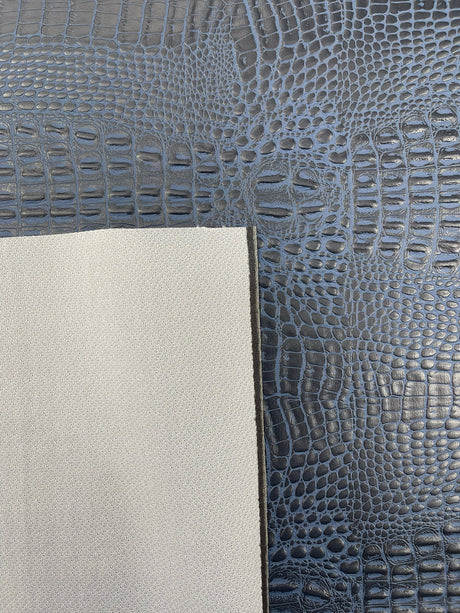 Crocodile Marine Vinyl Faux Leather Fabric - Two Tone Skin Texture, 54" Width (1 Yard)