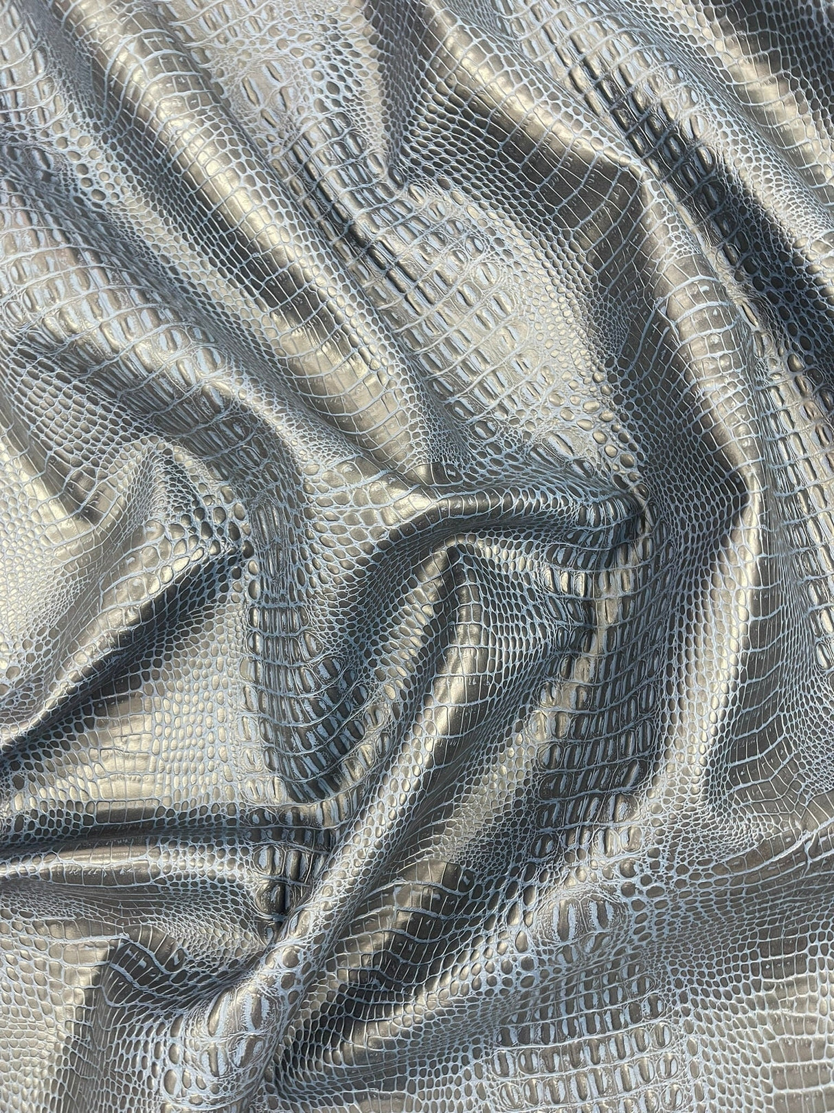 Crocodile Marine Vinyl Faux Leather Fabric - Two Tone Skin Texture, 54" Width (1 Yard)