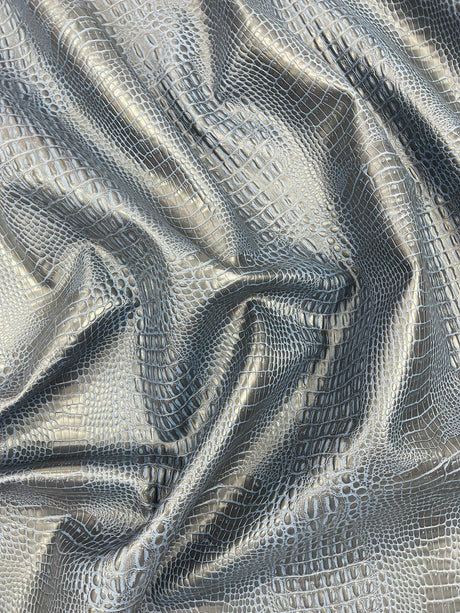 Crocodile Marine Vinyl Faux Leather Fabric - Two Tone Skin Texture, 54" Width (1 Yard)