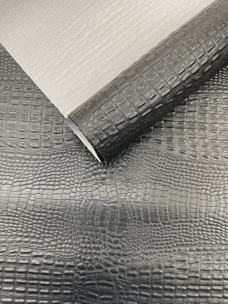 Crocodile Marine Vinyl Faux Leather Fabric - Two Tone Skin Texture, 54" Width (1 Yard)