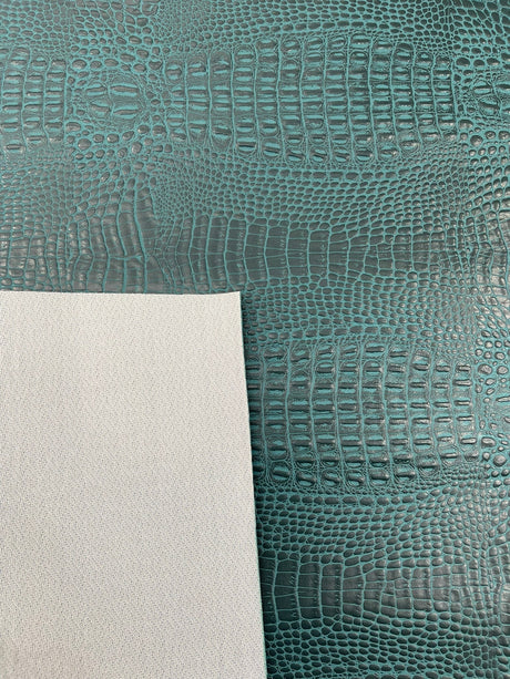 Crocodile Marine Vinyl Faux Leather Fabric - Two Tone Skin Texture, 54" Width (1 Yard)