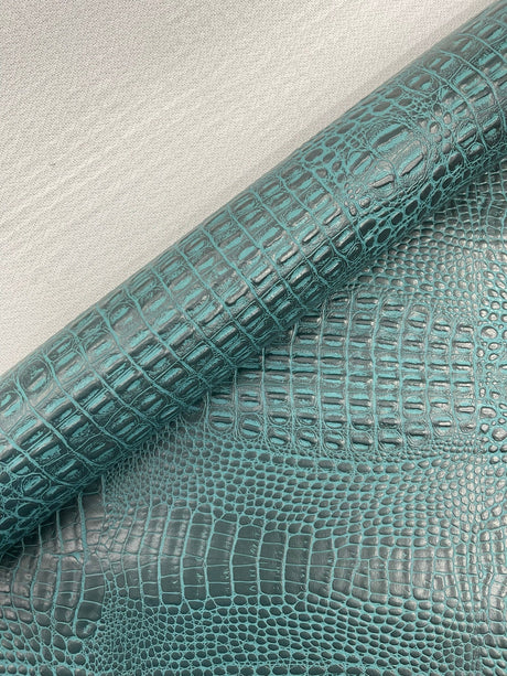 Crocodile Marine Vinyl Faux Leather Fabric - Two Tone Skin Texture, 54" Width (1 Yard)