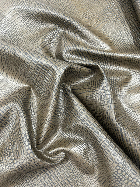 Crocodile Marine Vinyl Faux Leather Fabric - Two Tone Skin Texture, 54" Width (1 Yard)