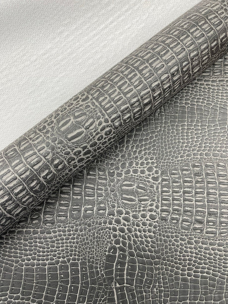 Crocodile Marine Vinyl Faux Leather Fabric - Two Tone Skin Texture, 54" Width (1 Yard)