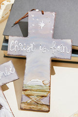 9" x 5.75" Grey Cross Jesus at Birth Ornament