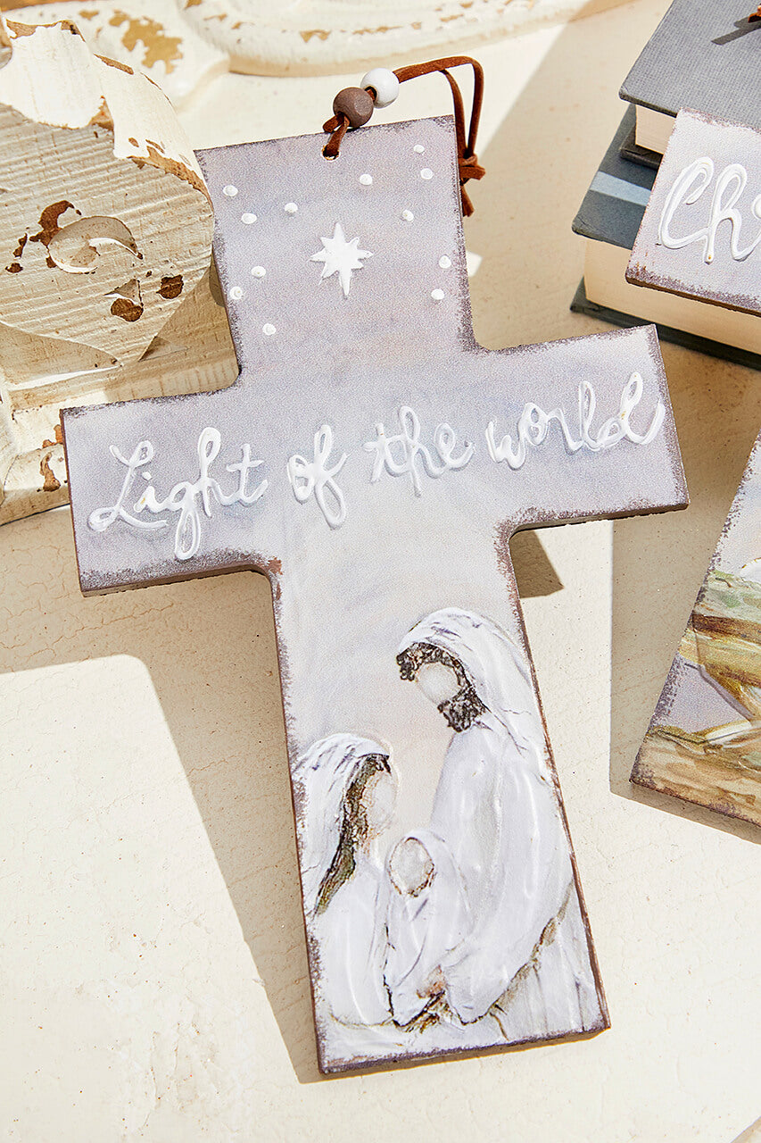 9" x 5.75" Grey Cross Jesus at Birth Ornament