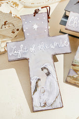 9" x 5.75" Grey Cross Jesus at Birth Ornament