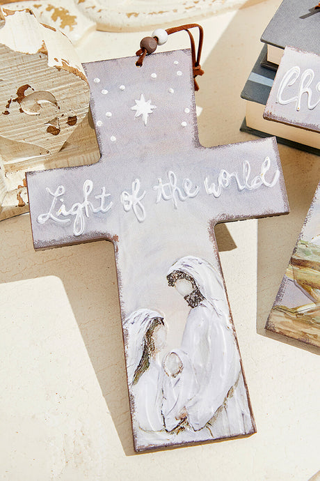9" x 5.75" Grey Cross Jesus at Birth Ornament