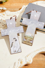 9" x 5.75" Grey Cross Jesus at Birth Ornament