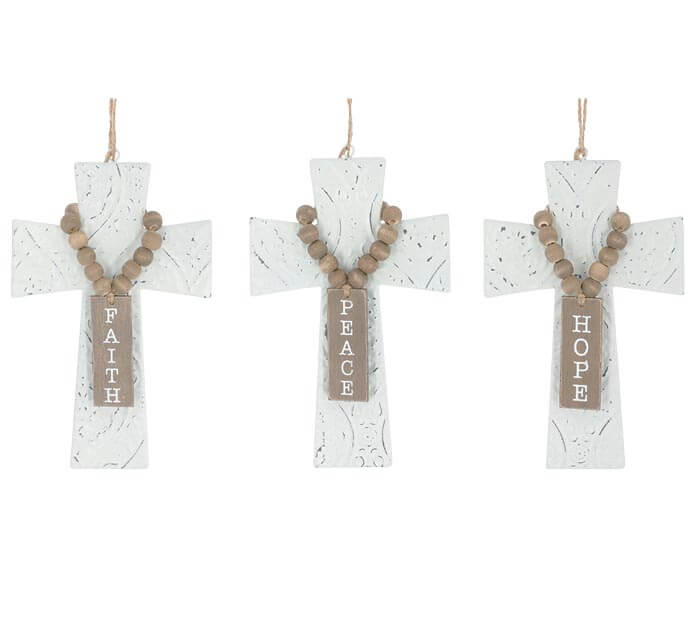 7.5" Embossed Cross With Beads Ornament