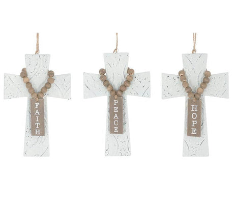 7.5" Embossed Cross With Beads Ornament