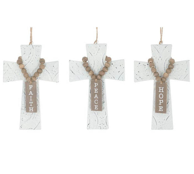 Embossed Cross Ornament 7.5 Inch Beaded Rustic Christmas