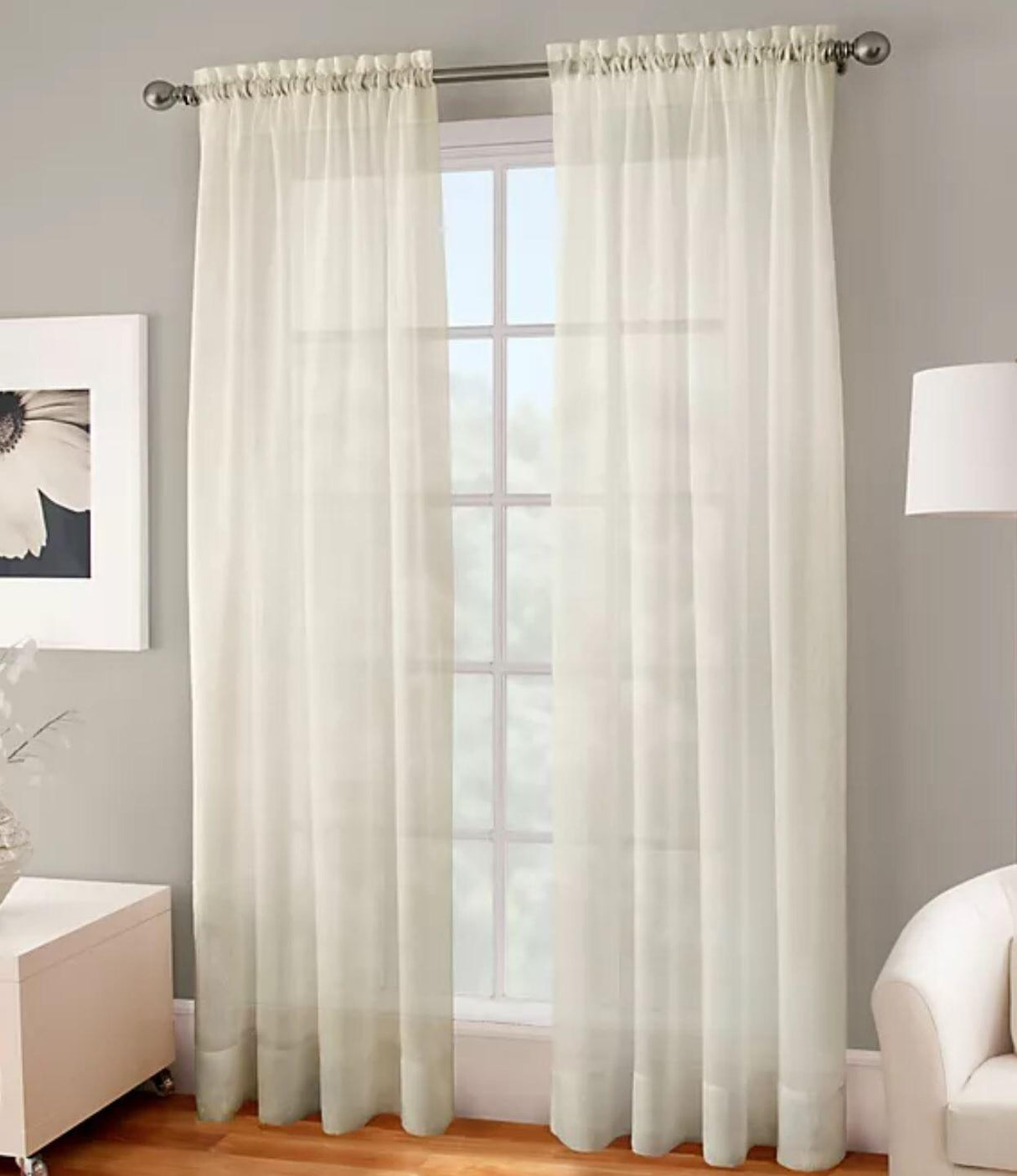 IFR Crush Sheer Voile Polyester Fabric - White, Ivory, Champagne, 108" Width (1 Yard)