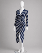 Poly Spandex Tricot Navy/White Stripe Heavyweight