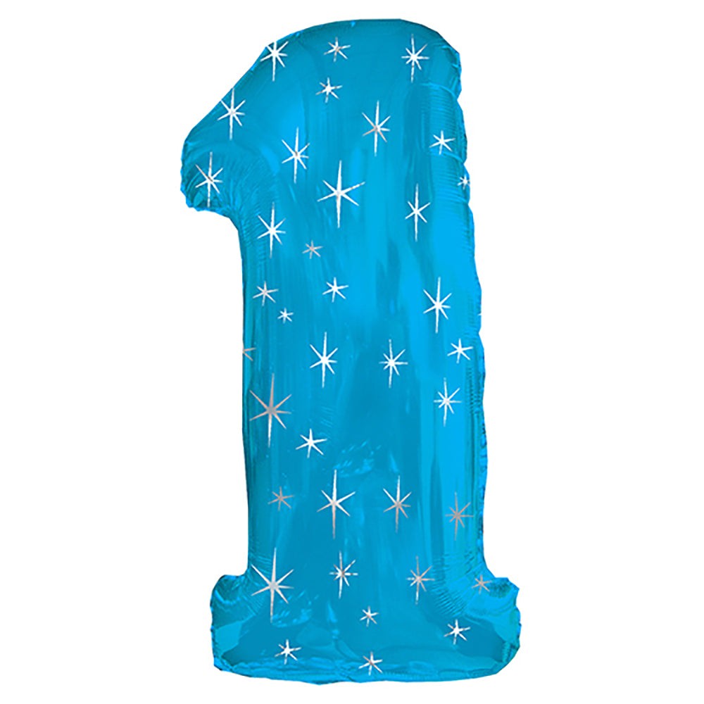 Foil Balloon 38 Inch Number 1 Blue Sparkle
