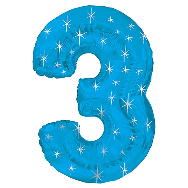 Foil Balloon Number 3 Blue Sparkle