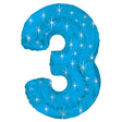 Foil Balloon Number 3 Blue Sparkle