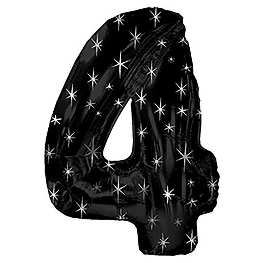 Foil Balloon Number 4 Black Sparkle